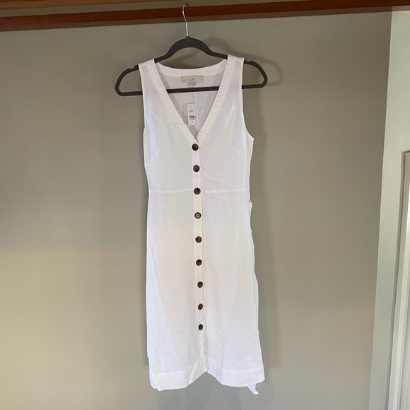 LOFT Linen Blend Button Tie Waist Dress NWT - Picture 3 of 5